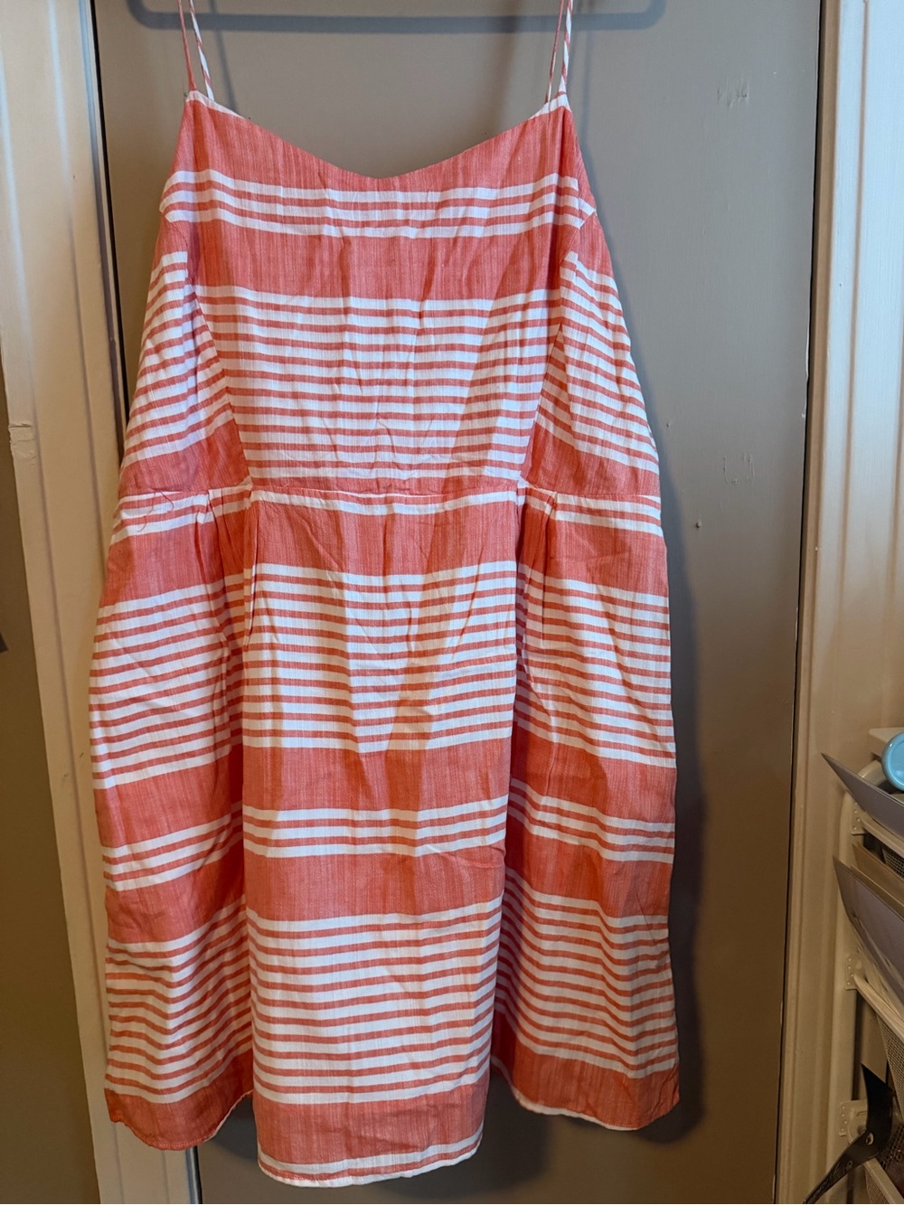 Striped Coral and White Summer Midi Dress